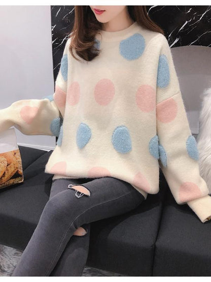 Loose Polka-dot Pullover Knitting Sweater