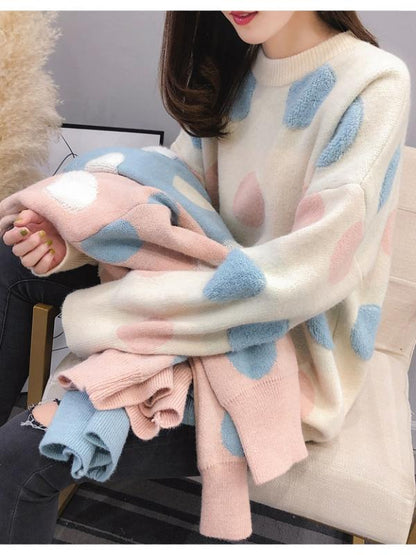 Loose Polka-dot Pullover Knitting Sweater
