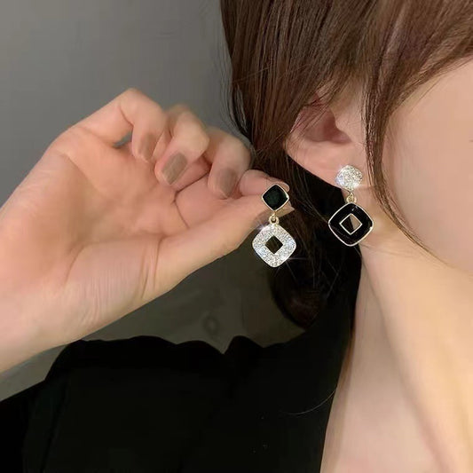 S925 silver needle full diamond asymmetrical vintage earrings