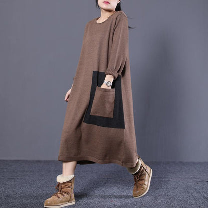 Women Cotton Fall  Long Sleeve Round Neck Sweater Dress