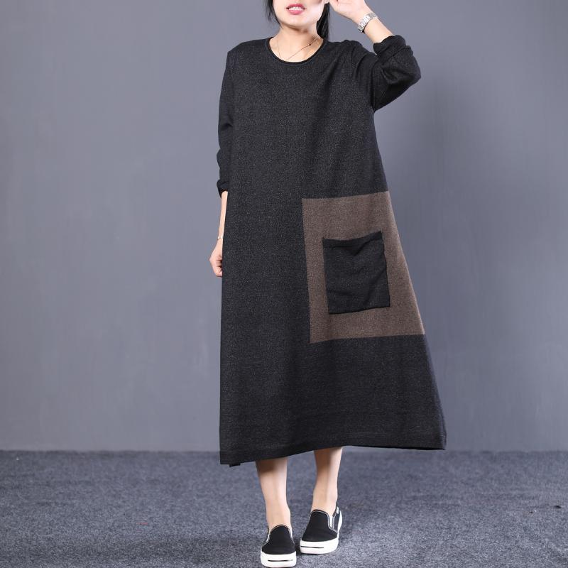 Women Cotton Fall  Long Sleeve Round Neck Sweater Dress