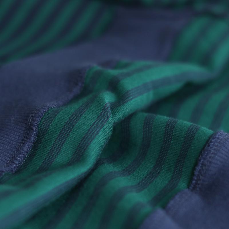 Cotton Fall  Long Sleeve Round Neck Striped Green  Regular Top