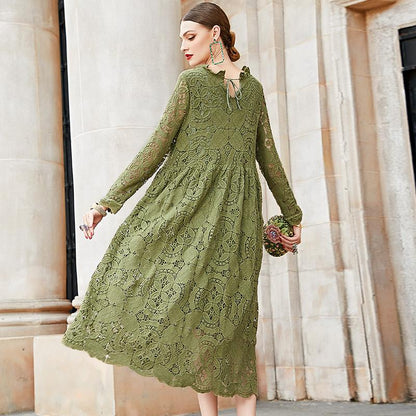 Casual Floral Daily Green Long Sleeve Midi Dress