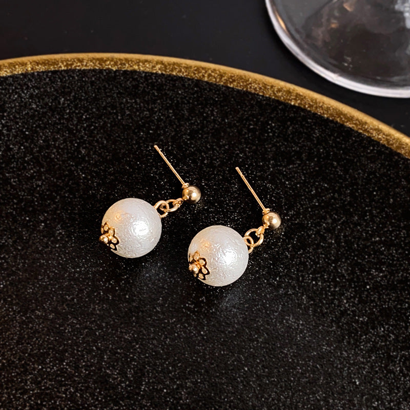 S925 silver needle French style cotton bead earrings