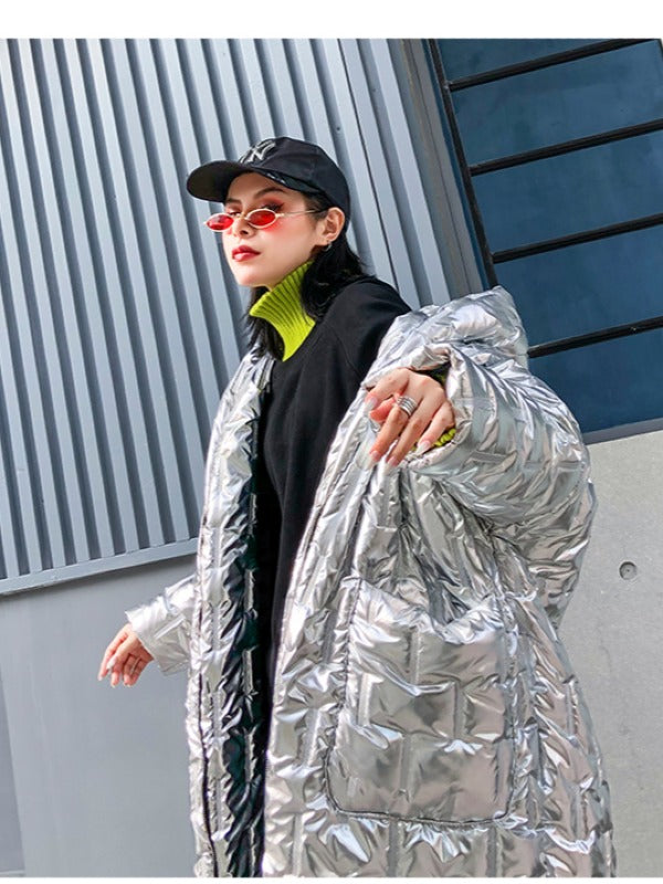 LOOSE HOODED PADDED LONG COAT
