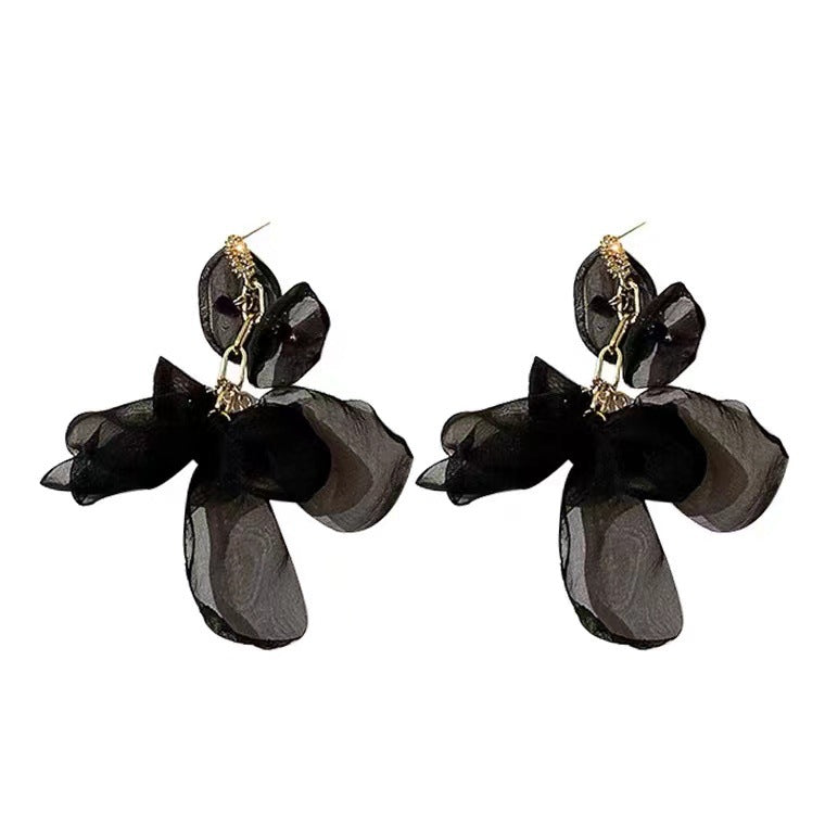 S925 silver needle flower tassel bow fabric earrings