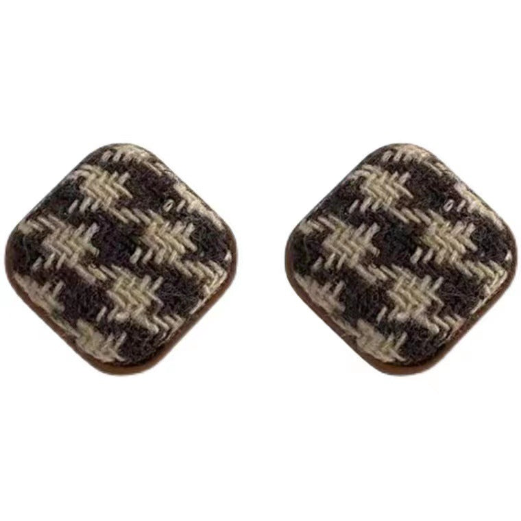 S925 silver needle square houndstooth earrings