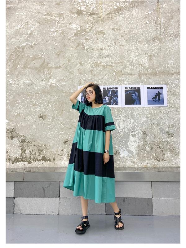 Plus Size Wide Stripes A-Line Midi Dress