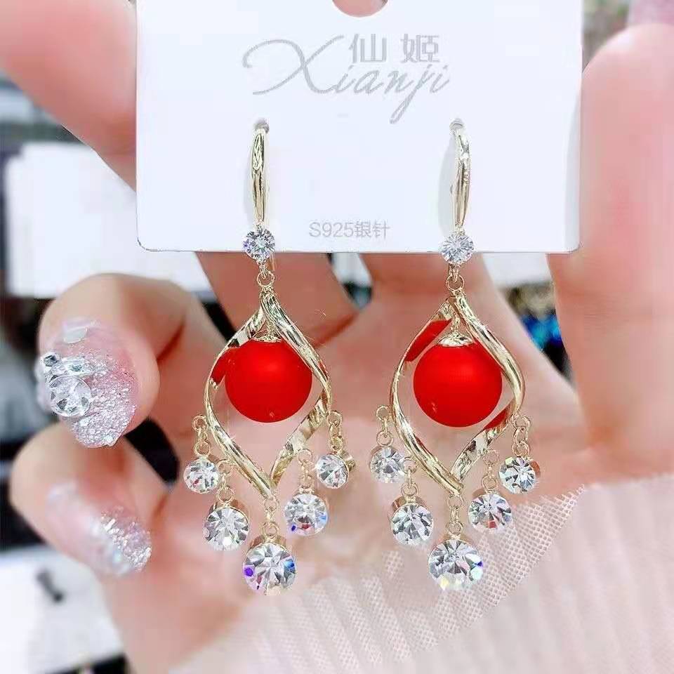 Red festive earrings