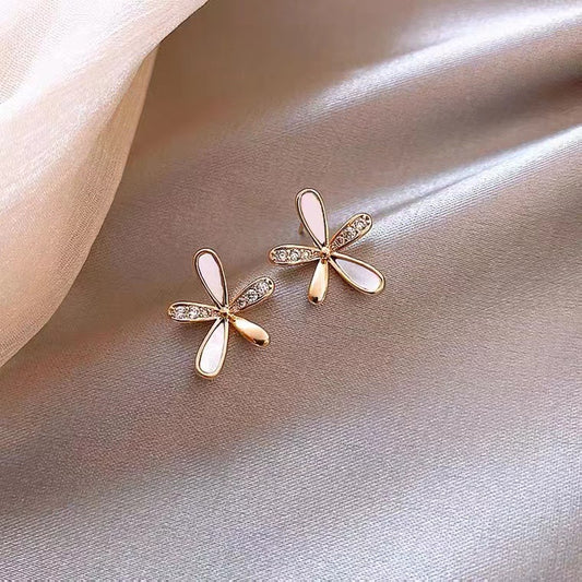 S925 silver needle micro-set delicate small sweet floral earrings