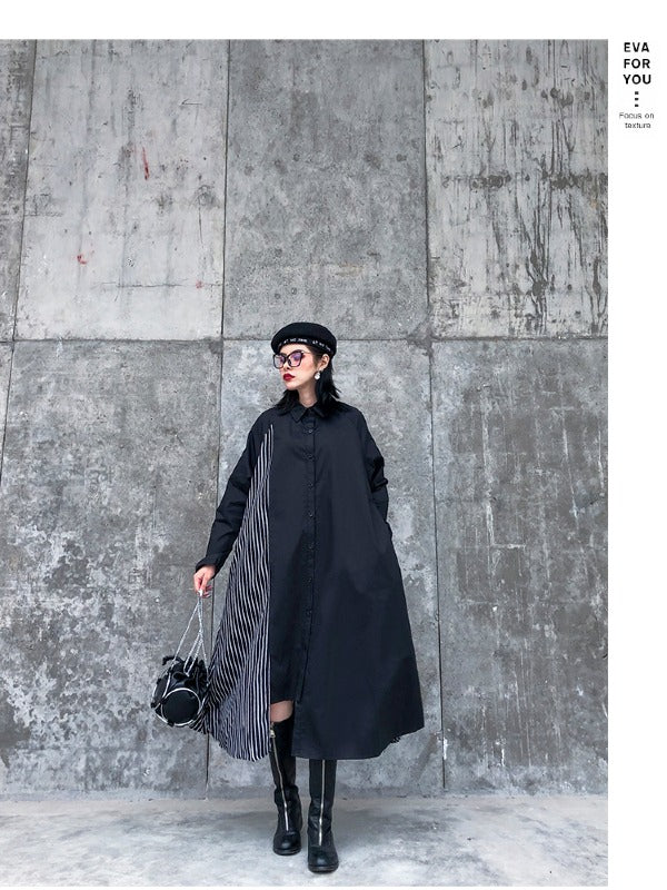 Vintage Striped Splicing Cropped Loose A-Line Dress