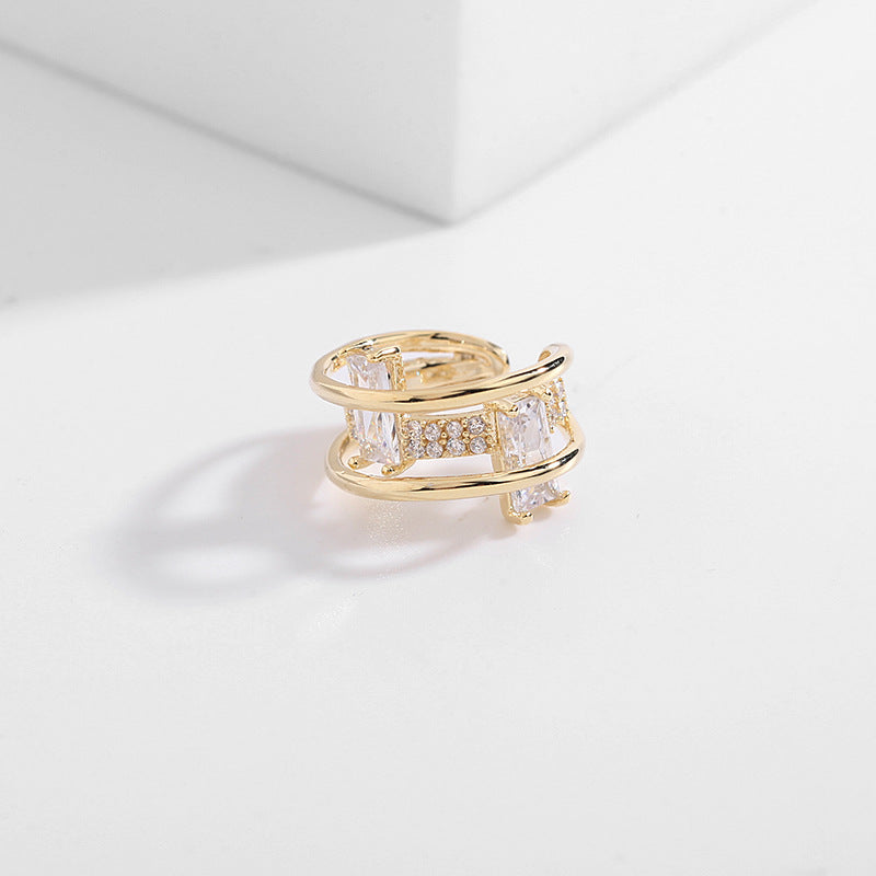 Ear buckle geometric square Zircon Earrings