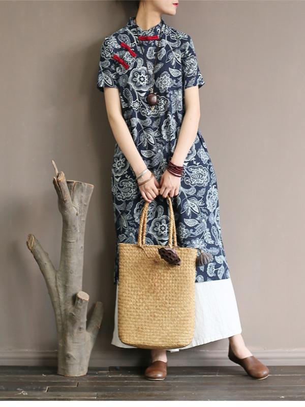 National Printed Cheongsam Midi Dress