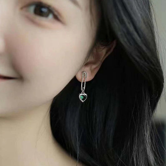 Diamond S925 silver needle emerald crystal love earrings