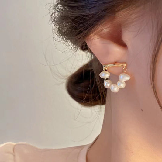 S925 silver needle slotted pearl fashion earrings