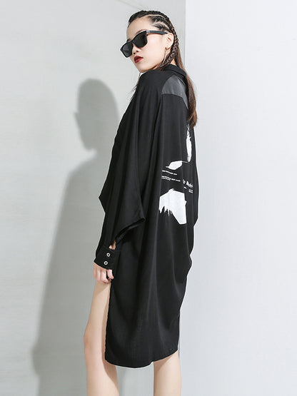 Loose Print Shirt Cropped Lapel Shirt