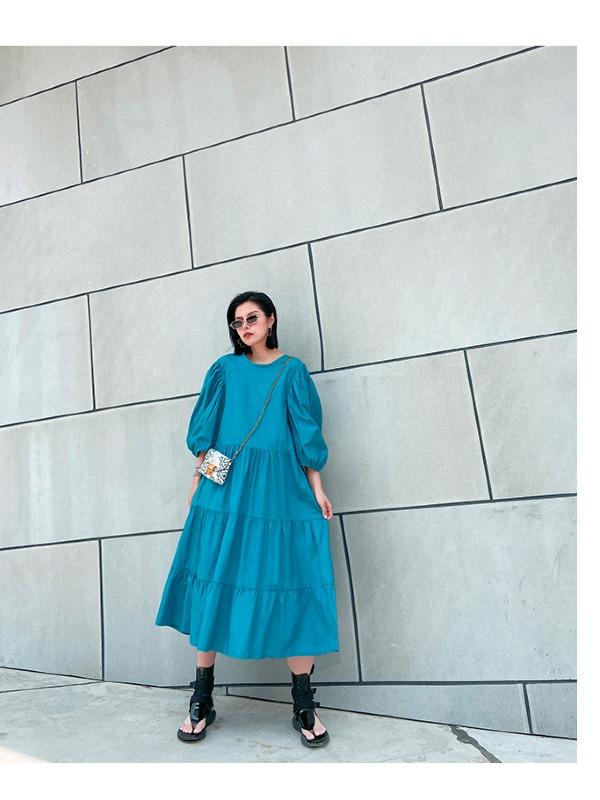 A-Line Bishop Sleeve Half-Sleeve Long Dress