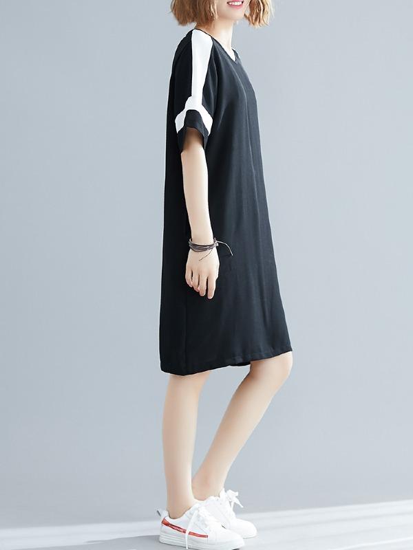 Plus Size Loose Chiffon Contrast Color Midi Dress