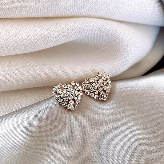 Love full diamond 925 silver heart earrings