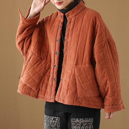 Plus Size - Winter Checks Casual Stand Collar Cotton-padded Coat