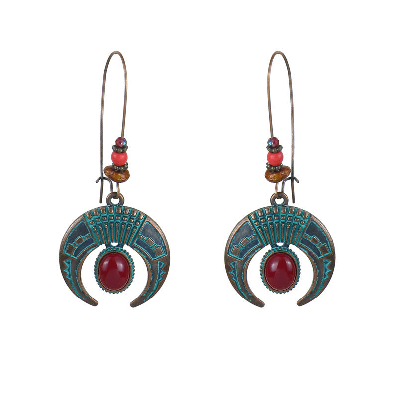 Alloy earrings openwork leaf turquoise earrings