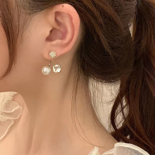 S925 silver needle micro-set rhinestone pearl earrings