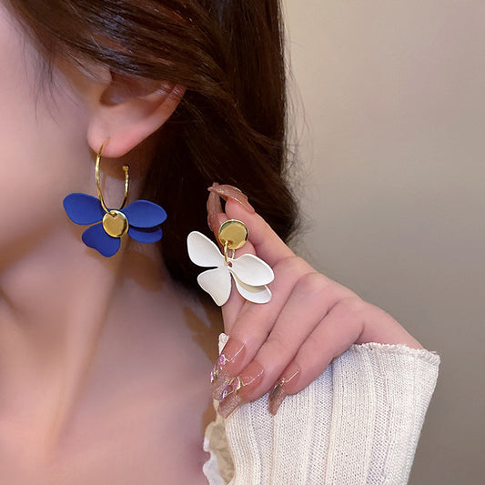 S925 silver needle asymmetrical vintage earrings