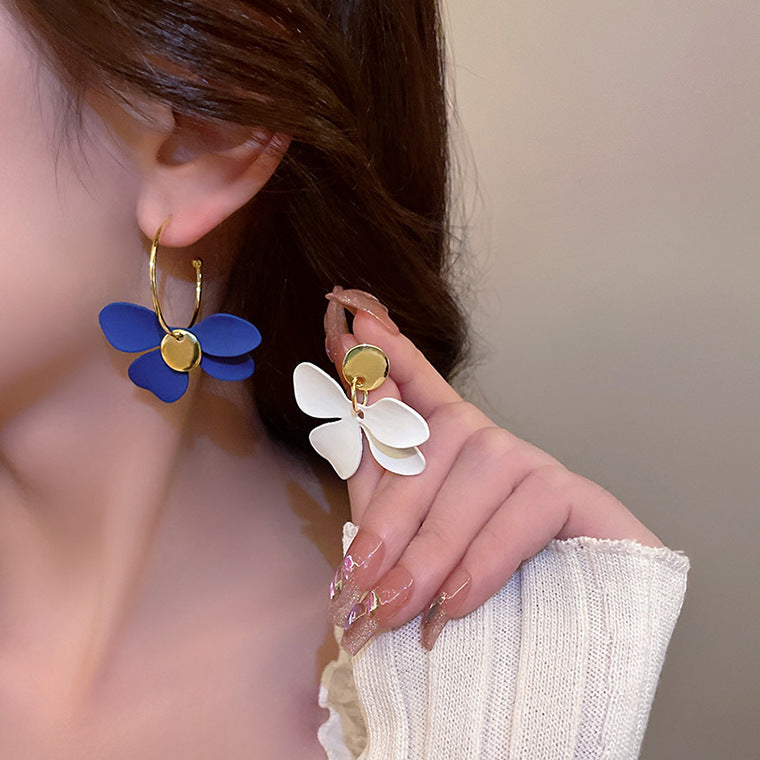 S925 silver needle asymmetrical vintage earrings