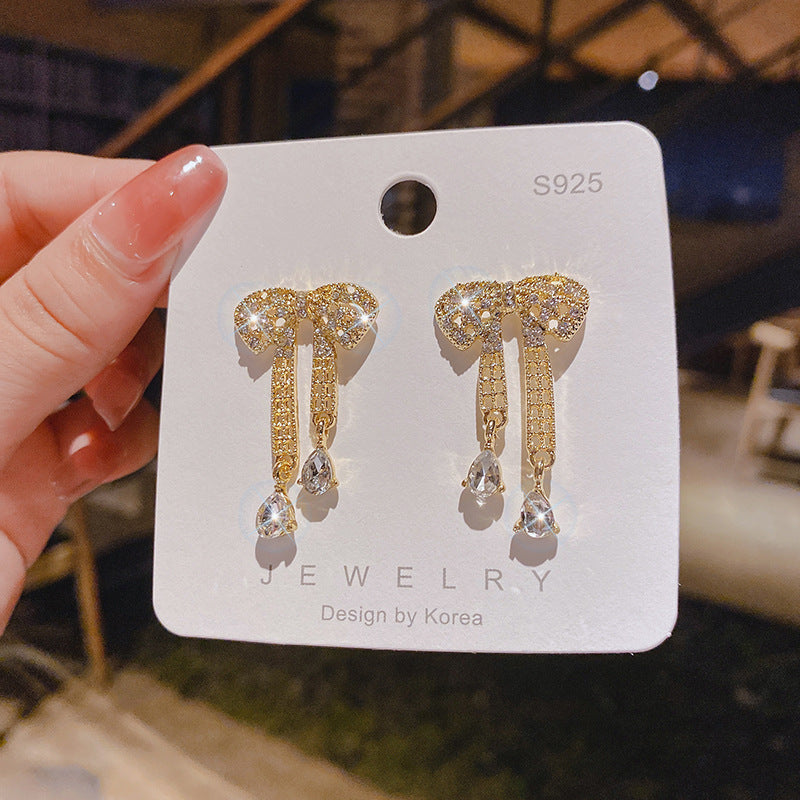 WHOLESALE zircon grid bow earrings