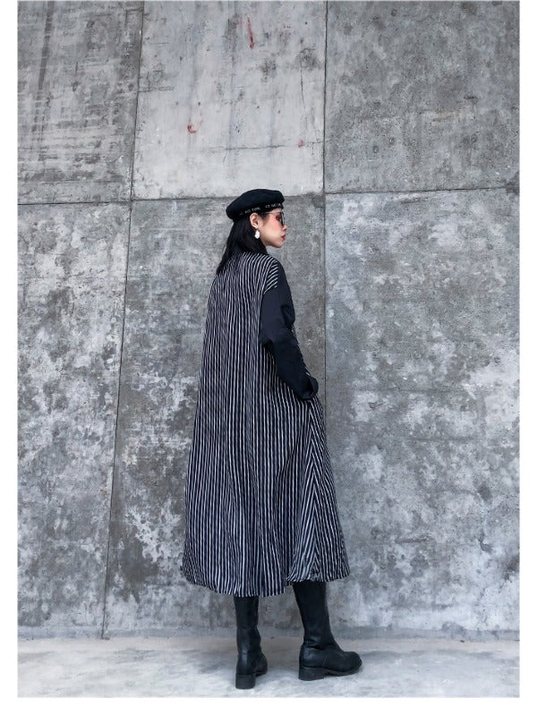 Vintage Striped Splicing Cropped Loose A-Line Dress