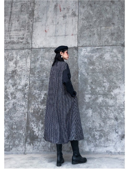 Vintage Striped Splicing Cropped Loose A-Line Dress