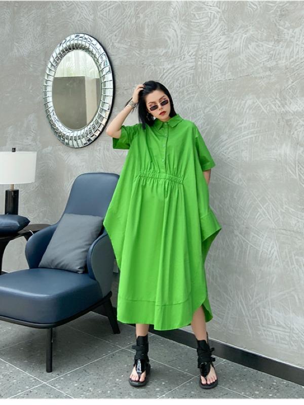 Elasticity Lapel Split-Joint Midi Dress