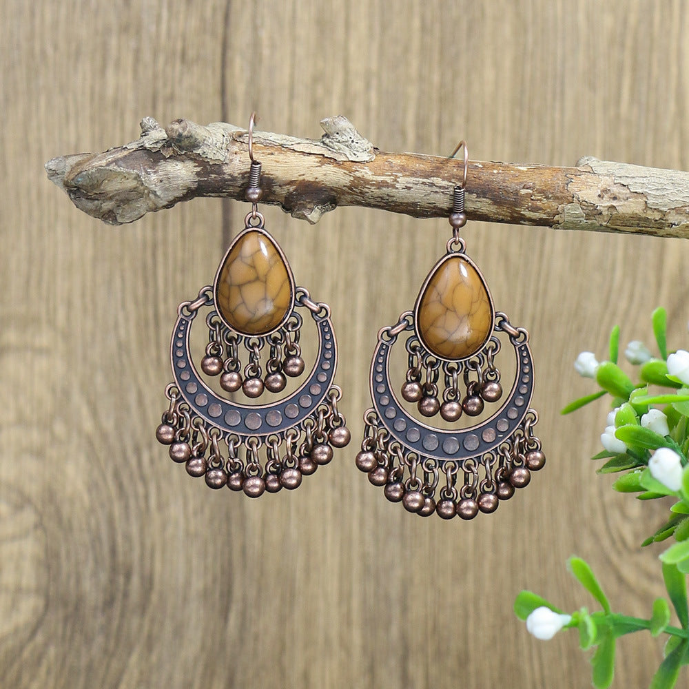 Exaggerated retro wooden earrings