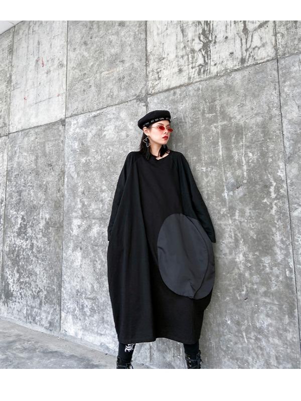 LOOSE ASYMMETRIC A-LINE SPLIT-JOINT BLACK LONG DRESS - Zebrant