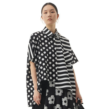 Oversized women's loose skinny top with striped irregular splicing top