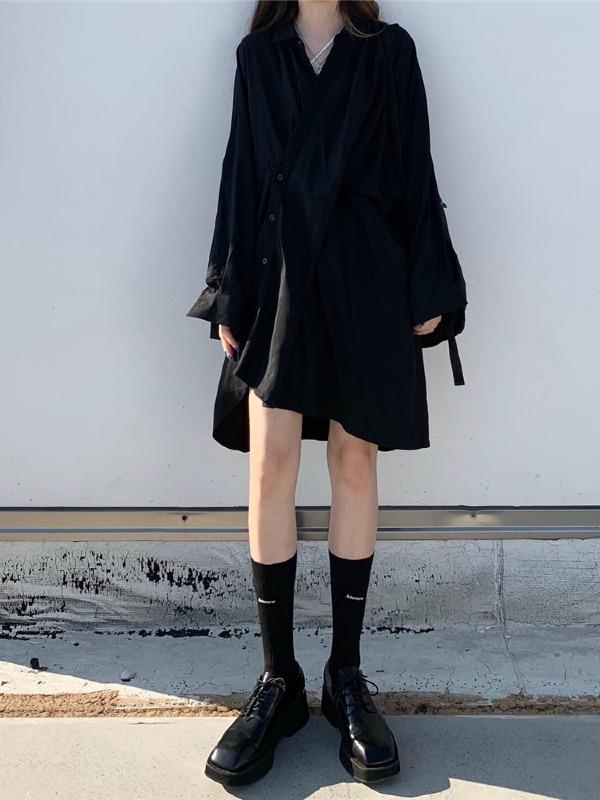 Original Solid Irregularity Shirt Dress
