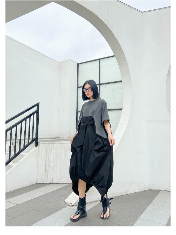 Urban Split-Joint Round-Neck Short Sleeve Long Dress