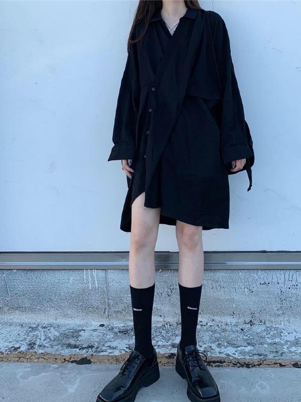Original Solid Irregularity Shirt Dress