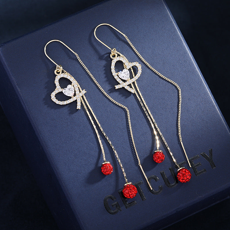 Red three-dimensional full diamond Ball Earrings
