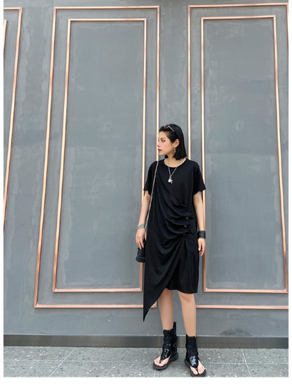 LOOSE CROPPED RUFFLED THIN MIDI DRESS