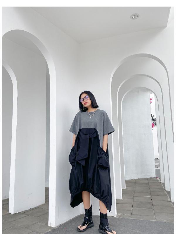 Urban Split-Joint Round-Neck Short Sleeve Long Dress