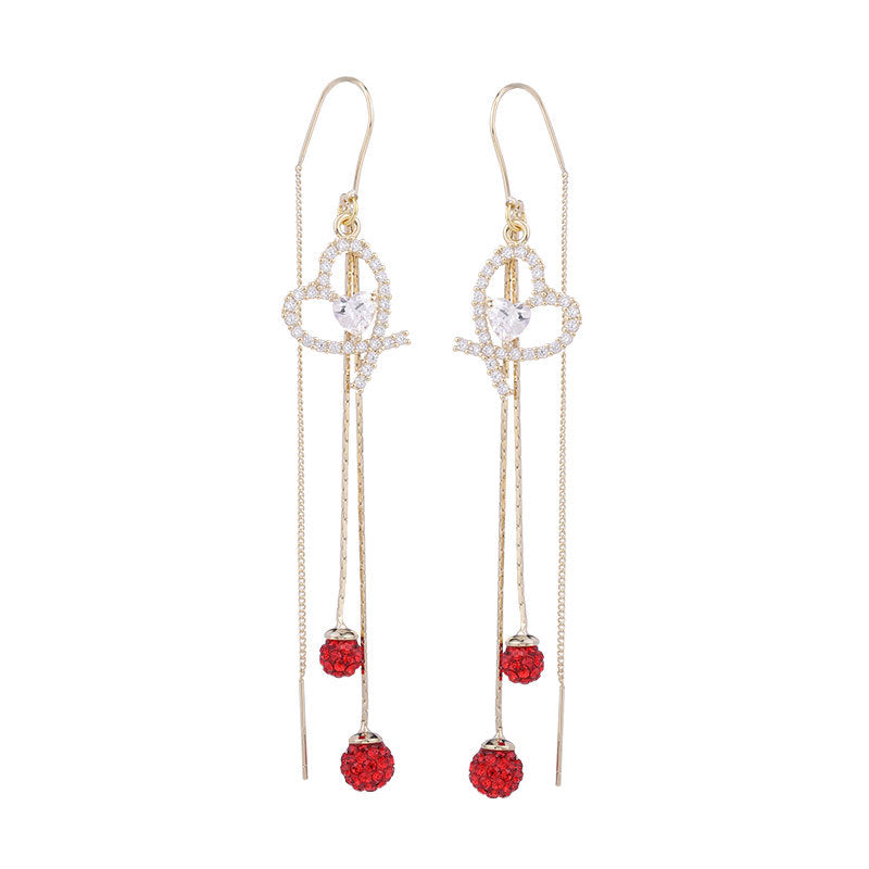 Red three-dimensional full diamond Ball Earrings