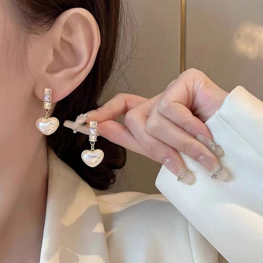S925 Silver Needle Pearl Love Earrings