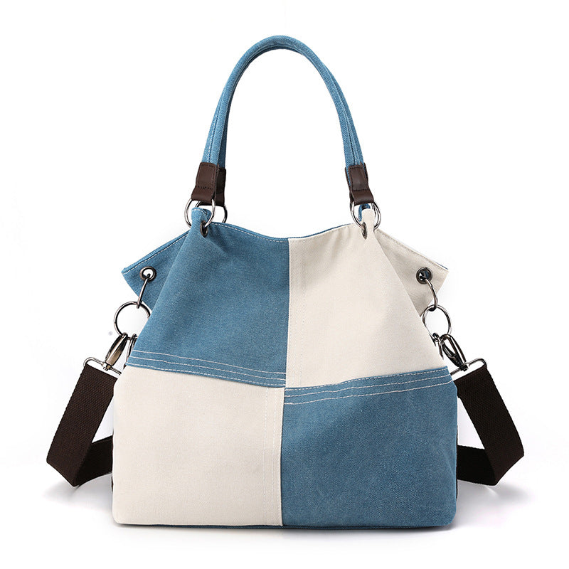 Casual women's canvas bag, trendy new splicing color contrast single shoulder women's bag