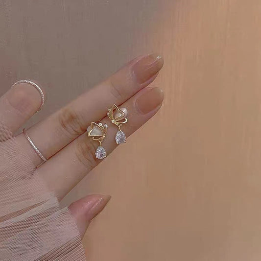 S925 silver needle gentle drop opal earrings