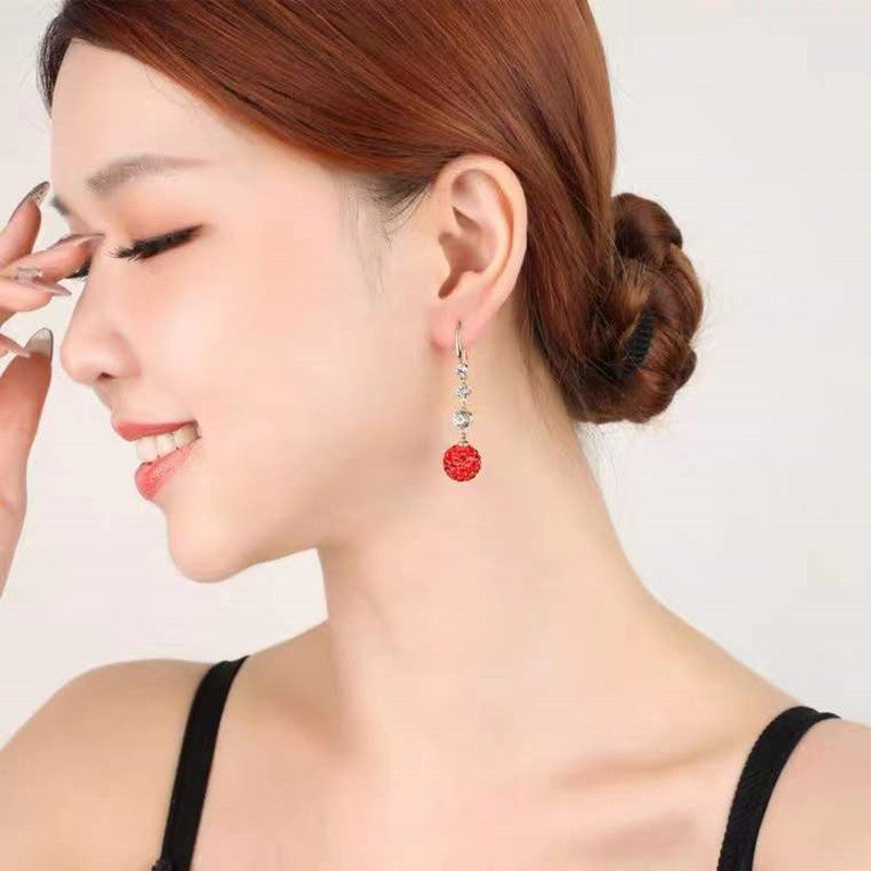 Wholesale long red diamond ball Tassel Earrings