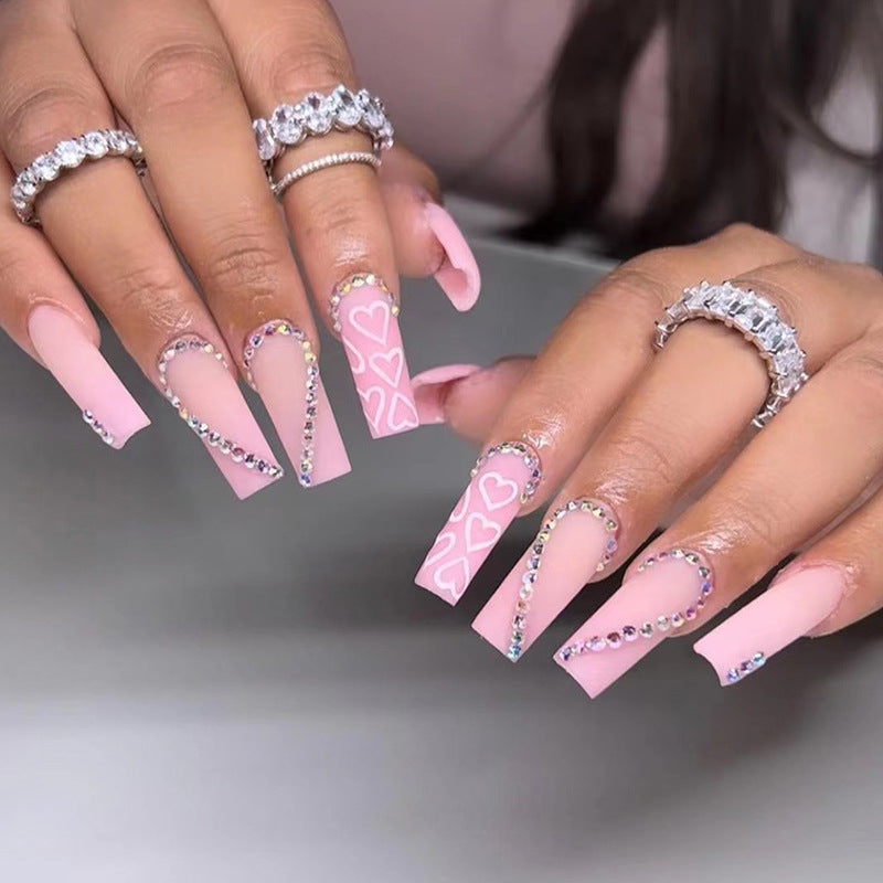 Pink love rhinestone PRESS ON NAILS