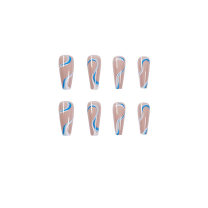 Blue white PRESS ON NAILS