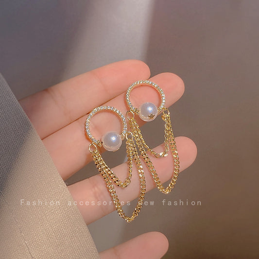 Wholesale Tassel Earrings super fairy temperament exaggerated long pearl earrings