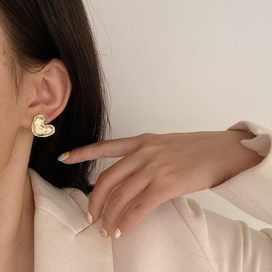 S925 silver needle love retro earrings hip-hop irregular small earrings